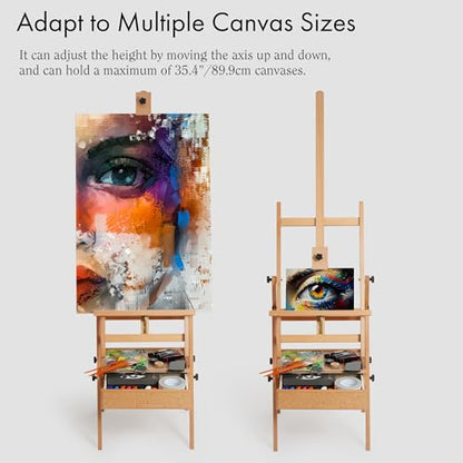 ARTIFY Large Wooden H-Frame Studio Easel, Sturdy Beechwood Canvas Holder Stand, Both Horizontal and Vertical Use, for Acrylic, Oil, Watercolor and Gouache
