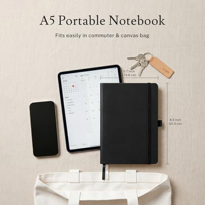PAGELYST Graph Grid Paper Notebook, 200 Pages,4 Pack Leather Hardcover Notebook, A5 Medium 5.7'' x 8.3'', 100 GSM Thick Paper for Students, Math, Engineering (Black) - color: Black, size: A5-Grid