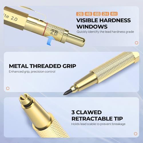 Nicpro 37PCS Gold Art Mechanical Pencil Set, 4PCS Metal Drafting Pencil 0.3/0.5/0.7/0.9 mm & 2PCS 2mm Lead Holder (6B 4B 2B HB 2H 4H) School Supplies for Sketching Drawing with 23 Tube Lead Refills - color: Gold, style: 0.3 0.5 0.7 0.9 2.0