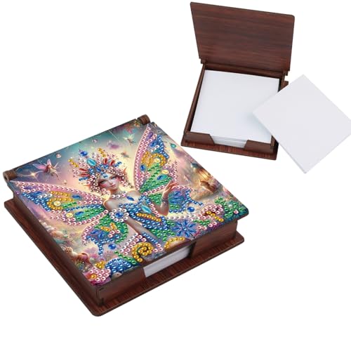 Diamond Painting Kit memo Box, Diamonds Art DIY Fairy Patterns Sticky Note Box Special Shape Drill, with 160 Sticky Note, Ideal for Home Office Supplies, Handicrafts, Holiday Gifts - color: Fairy