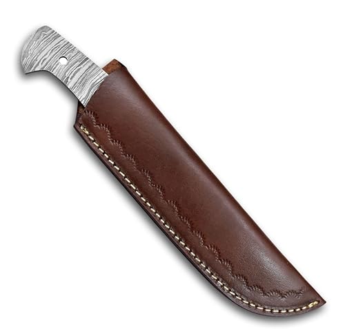 Custom Hand Forged Damascus Steel Blank Blade Knife Making Kit, Leather sheath, Pin, Scale, DIY Hunting, Camping Blade, Damascus Blade Billet Handmade, Knife Making Supply (BK-M) - color: BK-M