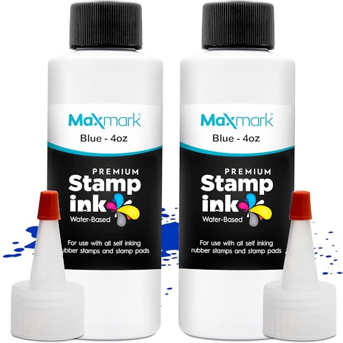 MaxMark Premium Refill Ink for self Inking Stamps and Stamp Pads, Blue Color - 4 oz. - Pack of 2 - color: Blue, size: Pack of 2 - 4 fl oz