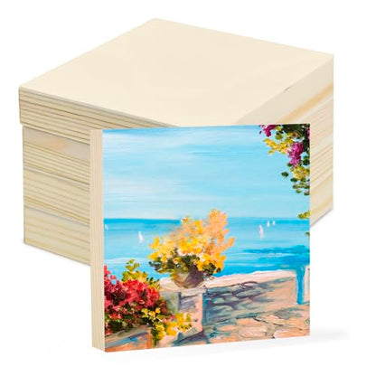 5 Pcs Wood Panel, 4 x 4 Inch Unfinished Wood Canvas Boards, Unfinished Birch Wood Panels for Painting, Pouring, Burning, Arts Use with Oils, Acrylics and DIY Craft Project - size: 4×4×0.8 Inch