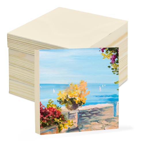 5 Pcs Wood Panel, 4 x 4 Inch Unfinished Wood Canvas Boards, Unfinished Birch Wood Panels for Painting, Pouring, Burning, Arts Use with Oils, Acrylics and DIY Craft Project - size: 4×4×0.8 Inch