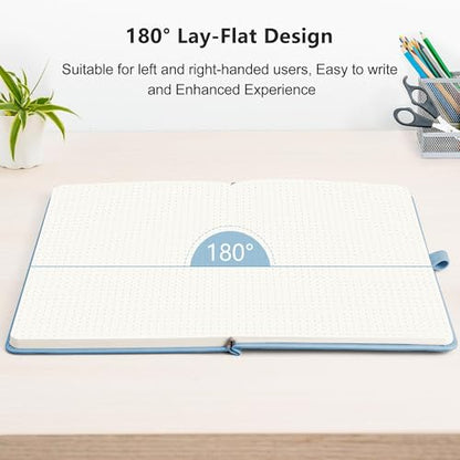RETTACY Dotted Journal Notebook, 192 Pages, A5 Medium Size (5.7'' x 8.3''), Leather Hardcover, 100 GSM Thick Paper, for Journaling, Planning, Tracking (Light Blue) - color: Light Blue, style: Dotted