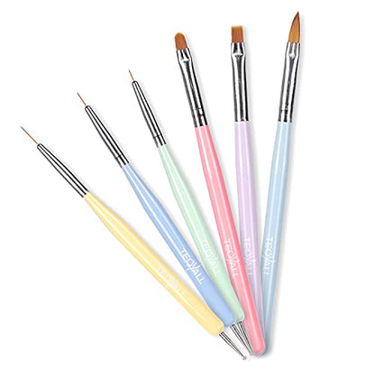 TEOYALL Nail Art Brushes, Nail Design Painting Brushes Builder Gel Brush Nail Dotting Tools Nail Fine Liner Brushes - color: Multicolor