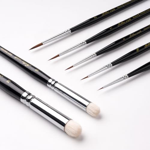 Kolinsky Sable Miniature Paint Brushes - Golden Maple 7pcs Detail Paint Brushes Drybrushes for Acrylic Watercolor, Small Fine Detail Paint Brush Set for Mini Paints (Black) - color: Black