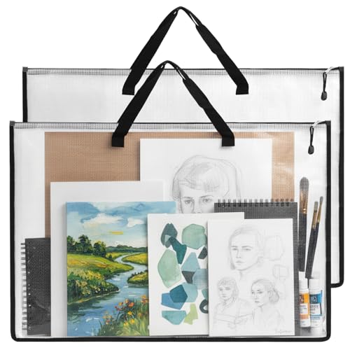 EOOUT 2 Pack 24x36 Inches Art Portfolio Case, Portfolio Folder for Artwork, Posters Storage Bag with Zipper and Handle Mesh Folder Organizers for Poster, Scrapbook, Keepsake and Bulletin Board - size: 24x36in