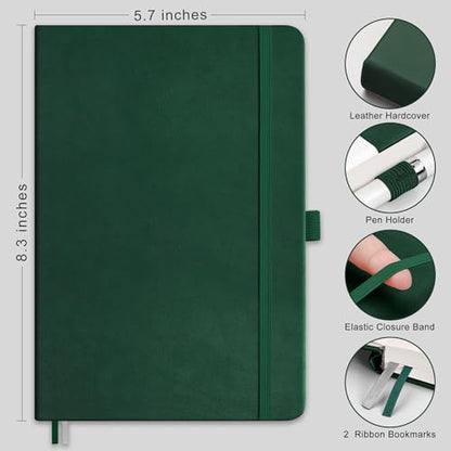 RETTACY Graph Grid Paper Notebook, 192 Pages, A5 Medium Size (5.7'' x 8.3''), 5 Squares per Inch, Leather Hardcover, 100 GSM Thick Paper, for School, Students, Math, Engineering (Dark Green) - color: Dark Green, style: Grid