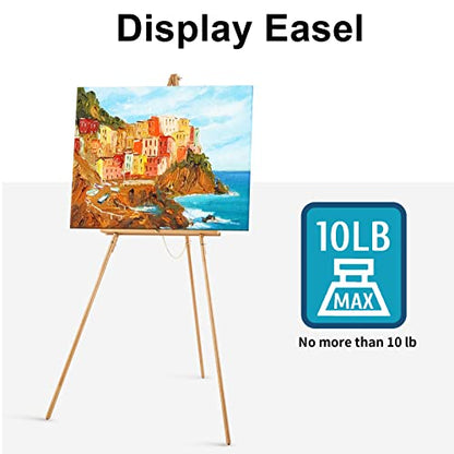 Falling in Art 65" A-Frame Tripod Easel Stand, Wooden Display Easel with Adjustable Canvas Holder, Floor Easel for Wedding Signs, Posters, Paintings, Artwork(Natural) - color: Natural-1 Pack