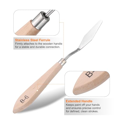 HARFINGTON Palette Knife Painting Tool 7.48" Stainless Steel Blade Spatula Painting Pallet Knife Beech Wood Handle for Oil Acrylic Canvas Color Mixing - size: 16mmx190mm