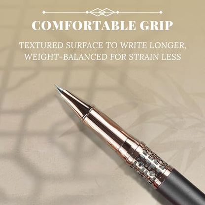 YUNCHUN Refillable Fountain Pen Fine Nib, Fancy Ink Pen with 10 Black & 10 Blue Ink Refills Cartridges, Cool Ink Pens for Writing, Business Metal, Best Gift Set for Men & Women, Blcak - color: Black, style: Fine Point