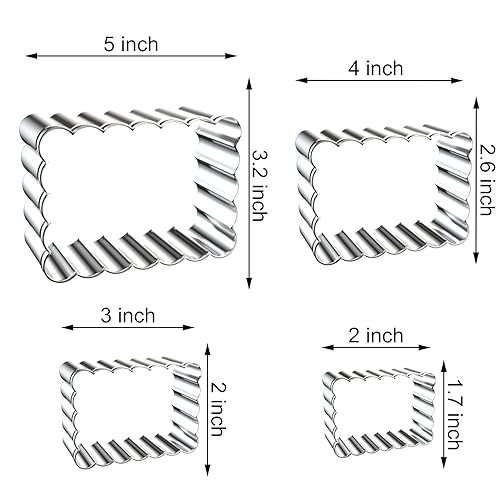 Rectangle Cookie Cutter Set with Scalloped Edge Assorted Sizes - 5 Inch, 4 Inch, 3 Inch, 2 Inch - Fluted Edge Plaque Frame Rectangluar Cookie Cutters Shapes Fondant Molds - Stainless Steel - style: Rectangle