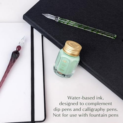 Ferris Wheel Press Courtley Clover 28ml Calligraphy Ink for Calligraphy & Dip Pens - National Art Supply 5x7 Microfiber Cloth - Opaque Light Green - Waterproof Dip Pen Ink for Artists