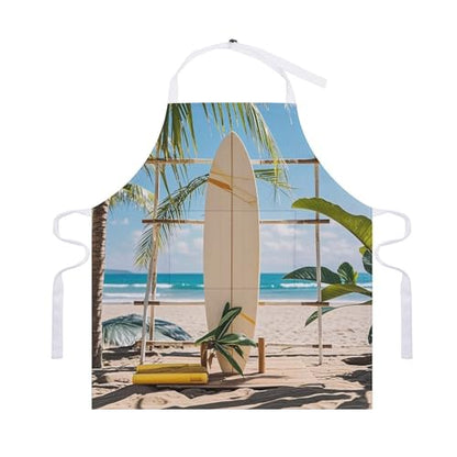 Bib Aprons Waterproof Chef Apron Fashion Painting Artist Apron | Surfboard on Wooden Apron for Men Women Adjustable Cooking Apron Funny Kitchen Aprons Polyester Art Aprons