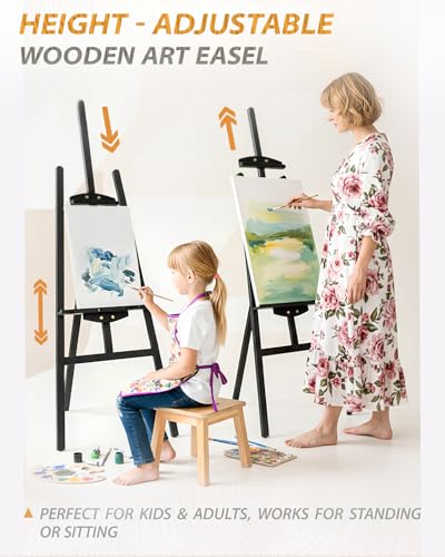 Foldable & Adjustable Wooden Painting Easel for Adults Hold up to 41" Canvas,Artist Easel Stand for Painting,Wooden Easels for Display Home Studio Outdoor Wedding,Art Easel Stand, Black - style: Black