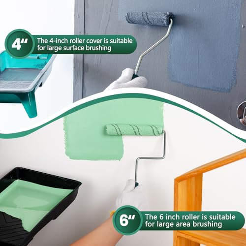 20 Pack 4 Inch and 6 Inch Microfiber Paint Roller Covers with 2pcs Anti Rust Metal Roller Frames, Professional Grade Painting Tools for Walls, Ceilings, Furniture - size: 4 Inch & 6 Inch, 22 Pack