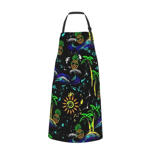 KKdskkds Tribal Boho Geometric Multi-Purpose Adjustable Waterproof Apron With Pocket For Men Women - color: Summer Vacation Pineapple, Wave, Palms Trees