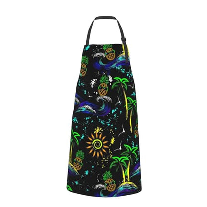 KKdskkds Tribal Boho Geometric Multi-Purpose Adjustable Waterproof Apron With Pocket For Men Women - color: Summer Vacation Pineapple, Wave, Palms Trees