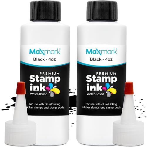 MaxMark Premium Refill Ink for self Inking Stamps and Stamp Pads, Black Color - 4 oz. - Pack of 2 - color: Black, size: Pack of 2 - 4 fl oz
