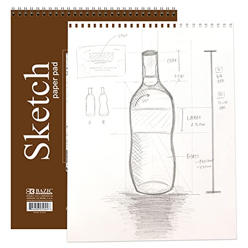 BAZIC Products Spiral Sketch Pad, Top Bound, 9 x 12 in, 30 Sheets, 2-Pack | 30-sheet spiral sketch pad, smooth drawing paper for sketching, shading - color: 30 Sheets - 9"x12", size: 2-Pack