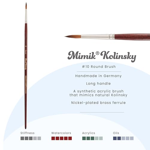 Creative Mark Mimik Kolinsky Watercolor Brush - # 10 Round - Long Handle Synthetic Paint Brush - Handmade in Germany - Synthetic Sable Paint Brushes for Professional Artists - Animal-Friendly - size: 10