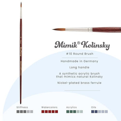 Creative Mark Mimik Kolinsky Watercolor Brush - # 10 Round - Long Handle Synthetic Paint Brush - Handmade in Germany - Synthetic Sable Paint Brushes for Professional Artists - Animal-Friendly - size: 10