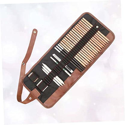 Veemoon 29-Piece Beginner Sketch Pencil Set with Wooden Holder and Storage Roll Bag for Art Supplies for Drawing Sketching and Professional Artists