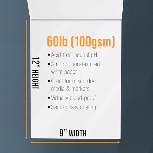 U.S. Art Supply 9" x 12" Premium Manga Marker Paper Pad (2 Pack, 48 Sheets Total) - 60lb (100gsm) Drawing Sketchbook for Alcohol & Acrylic Paint Markers - size: 9" x 12"