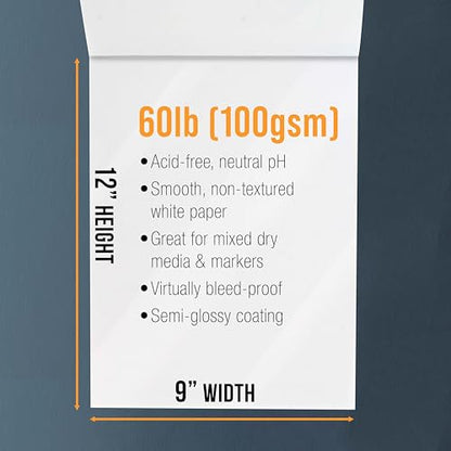 U.S. Art Supply 9" x 12" Premium Manga Marker Paper Pad (2 Pack, 48 Sheets Total) - 60lb (100gsm) Drawing Sketchbook for Alcohol & Acrylic Paint Markers - size: 9" x 12"