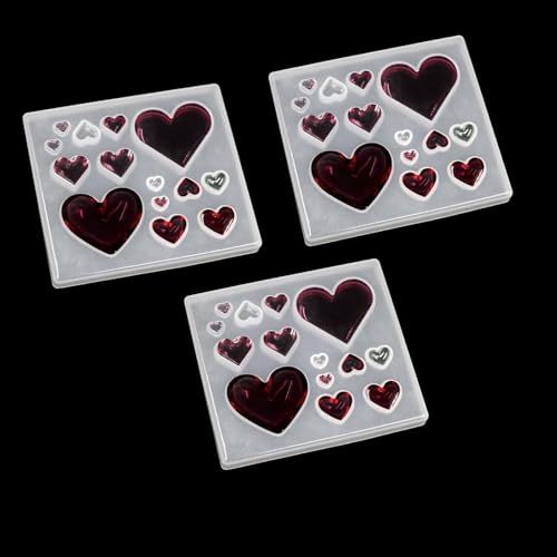 3Pcs Heart Earring Resin Mold for DIY Craft, Cavity Heart Silicone Mold for Keychain Pendant, Heart Shape Epoxy Resin Mold for Jewelry Necklace Bead and DIY Pendant Necklace,Heart Jewelry Casting Mold