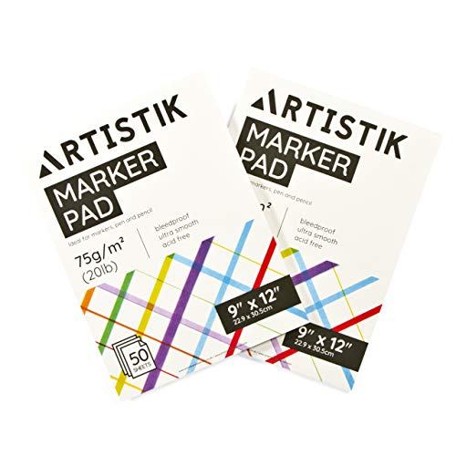 Marker Paper - 9 x 12 inch Marker Paper Sketchbook, 50 Sheets Per Pad, White Acid-Free, 75 GSM Paper, Lightweight and Sketching and Drawing Pages, (Pack of 2) - size: Marker Paper 9 x 12"