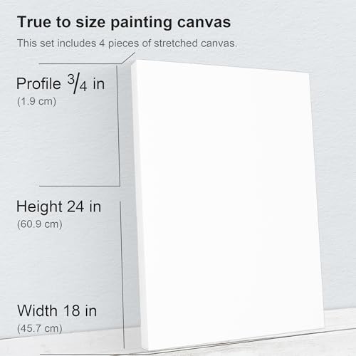 PHOENIX 18x24 Inch 4 Pack Artist Canvas - Large Stretched Canvases for Painting - 3/4 Inch Profile, 100% Cotton 11 Oz. Gesso Primed White Blank Professional Canvas Oil & Acrylic Paints - size: 18"x24" / 4 PACK, style: Traditional