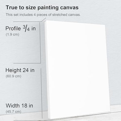 PHOENIX 18x24 Inch 4 Pack Artist Canvas - Large Stretched Canvases for Painting - 3/4 Inch Profile, 100% Cotton 11 Oz. Gesso Primed White Blank Professional Canvas Oil & Acrylic Paints - size: 18"x24" / 4 PACK, style: Traditional