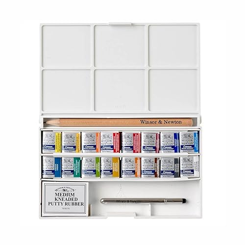 Winsor & Newton Cotman Watercolor Paint Set, Complete Pocket Set, 16 Half Pan w/ Brush, Eraser, Mixing Palette - style: 16 Half Pan Complete Pocket Set