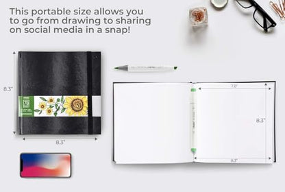Ohuhu Sketchbook Marker Paper Pad: 8.3"x8.3" Square Art Sketch Book Drawing Papers 78 Sheets/156 Pages 120 LB/200 GSM Hardcover Sketching Books for Alcohol Markers Heavyweight Sketchpad Christmas Gift - size: 8.3" x 8.3 "