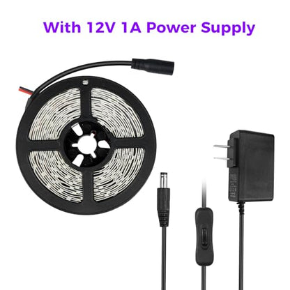 24 Watts UV Black Light LED Strip, 16.4FT/5M 3528 300LEDs 395nm-405nm Non-Waterproof Blacklight Night Fishing Implicitly Party with Power Supply - color: Non-Waterproof, size: 24Watts