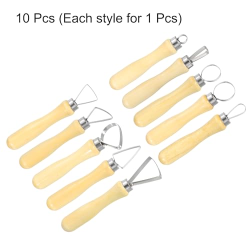 HARFINGTON 10pcs Clay Sculpting Tools Wooden Handle Stainless Steel Head Crafts Modeling Kit Pottery Carving Trimming Set for Shaping Cutting Decoration Embossing