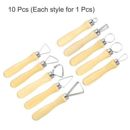 HARFINGTON 10pcs Clay Sculpting Tools Wooden Handle Stainless Steel Head Crafts Modeling Kit Pottery Carving Trimming Set for Shaping Cutting Decoration Embossing