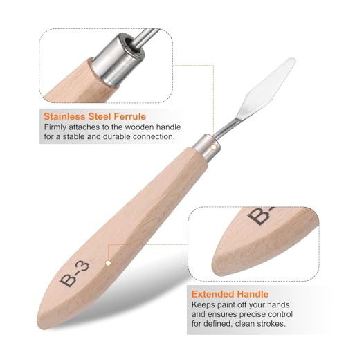 HARFINGTON Palette Knives Painting Tool 6.69" Stainless Steel Blade Spatula Painting Pallet Knife Beech Wood Handle for Oil Acrylic Canvas Color Mixing - size: 12mmx170mm