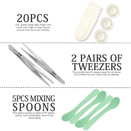 LEOBRO Silicone Measuring Cups for Epoxy Resin, 250 & 100ml Reusable Epoxy Resin Mixing Cups, Silicone Pouring Cup, with Stir Sticks, Finger Cots, Tweezers