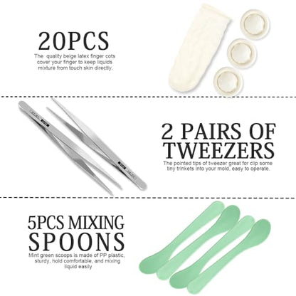 LEOBRO Silicone Measuring Cups for Epoxy Resin, 250 & 100ml Reusable Epoxy Resin Mixing Cups, Silicone Pouring Cup, with Stir Sticks, Finger Cots, Tweezers