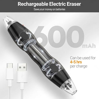 AFMAT Electric Eraser, with 140 Eraser Refills, Rechargeable Pencil Erasers for Artists, Electric Erasers for Drafting, Drawing, Painting, Sketching, Architectural Plans, Detailer Tool EE25(Black) - color: Black