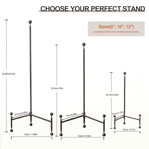 [3 Pack] Metal Tripod Stands for Display, Black Foldable Easel Holders for Plate, Picture Frames, Artwork & Canvas – Decorative Display Stand for Tabletop & Home