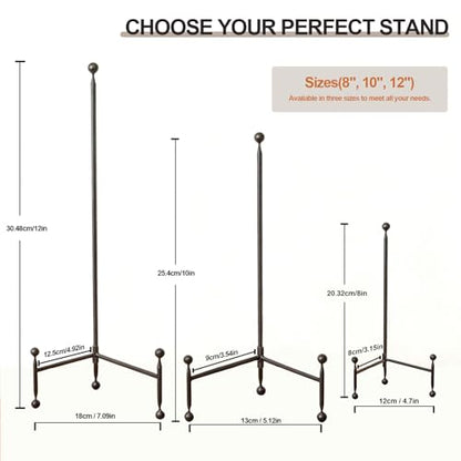 [3 Pack] Metal Tripod Stands for Display, Black Foldable Easel Holders for Plate, Picture Frames, Artwork & Canvas – Decorative Display Stand for Tabletop & Home