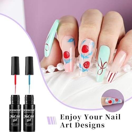 JODSONE Gel Polish Nail Art Gel Liner Set 20 Colors Red Pink Blue Purple with Thin Brush Need U V Lamp Cured Gift for Girls at Home Salon Design - color: LB01-LB20