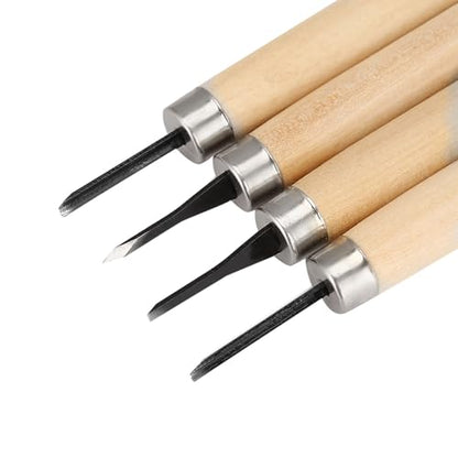 Wood Carving Tool 4 Pc Set,Small Wood Paddle, Sharpener Rubber Stamp Knives Micro Carving Tool Carving Tools Set (#1) 4pcs Wood Knife Manual (Number one)