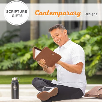 Christian Art Gifts Men or Women's Classic Bible Cover Faith Badge, Brown Faux Leather, XL - color: Brown, size: Extra Large