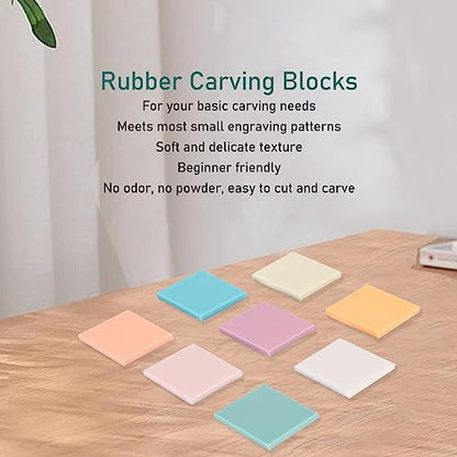 Rubber Carving Blocks - Soft, 8 Assorted Colors Easy to Cut Dust-Free Rubber Stamp Carving Blocks