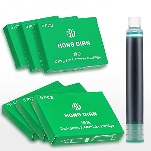 Asvine Fountain Pen Green Ink Cartridges, Set of 30 Refill Ink Cartridges, 3.4 mm Bore Diameter - color: Green